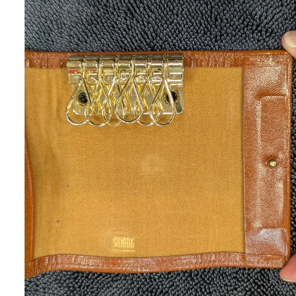 Vintage Swank Polished Cowhide Leather 6-Hook Key Case Wallet Cognac Brown NWOT